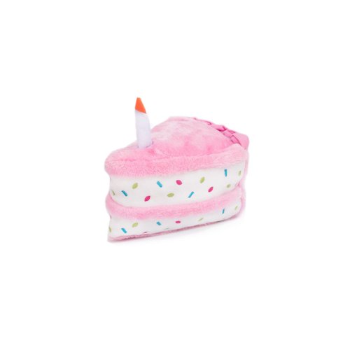 ZippyPaws Birthday Gifts for Dogs - Pink Birthday Cake Slice, Plush Squeaky Dog Toy, Dog Birthday Party Supplies for Boys & Girls