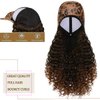 Qlenkay Leopard Baseball Cap with 16in Hair Extensions Adjustable Metal Buckle Wig Hat Attached African Kinky Curly Hairpiece for Woman Black to Light Auburn