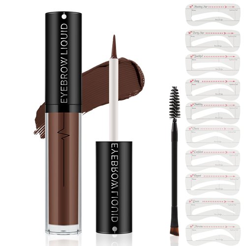 Apooliy Waterproof Eyebrow Gel,Liquid Brow Stick with Eyebrow Brush and 10 Brow Stencials,Long Wear Up to 24 Hours,Quick Drying