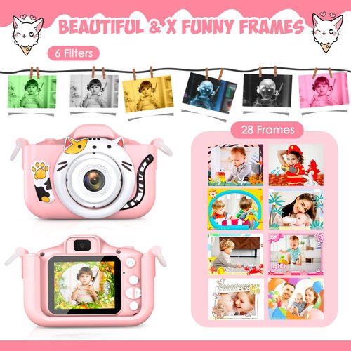Kids Selfie Camera Toys for 3 4 5 6 7 8 9 10 11 12 Year Old Girls，Christmas Birthday Festival Gift for Kids Camera for Kids Upgrade Digital Camera with 32GB SD Card