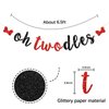 INNORU Oh Twodles Banner, Happy 2nd Birthday Party Hanging Decor for Boys Girls - Cartoon Mouse Theme 2nd Birthday Party Decorations Supplies Banner, Red & Black Glitter