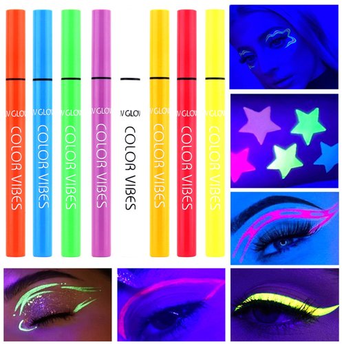 Wismee UV Glow Neon Liquid Eyeliner, Matte Colored Eyeliners Pen, Rainbow Colorful Neon Eyeliner Pencil Pigmented Waterproof Smudgeproof Long Lasting Eye Liner for Halloween Christmas Makeup (Green)