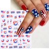 8 Sheets Independence Day Nail Stickers 4th of July Nail Art Stickers 3D Self-Adhesive American Flag Nail Design Decals American Flag Nail Decals for Patriotic Women DIY Nail Decoration