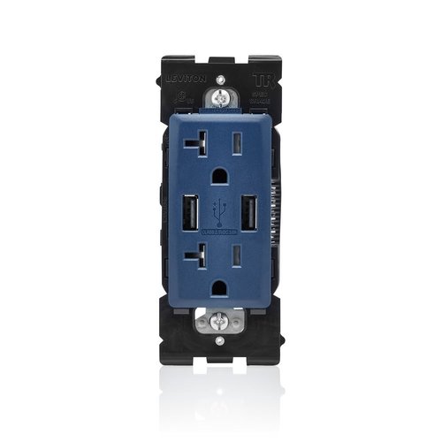 Leviton RUAA2-RN Renu USB Charger/Tamper-Resistant Duplex Outlet, 20A-125VAC, Rich Navy