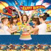 Hot Race Car Party Decorations | Game Birthday Supplies Set with Plastic Table Cover (42.5 x 70.8 inches) & Photography Backdrop (59 x 39 inches) for Kids’ Truck Parties