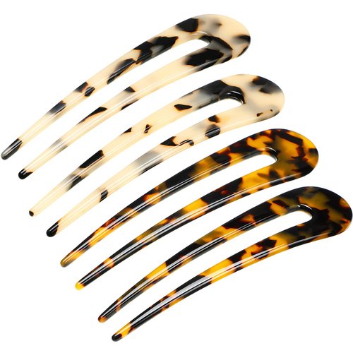 4 Pieces French U-shaped Hairpin with Two Prongs U Shape Hair Clips Chignon Pin Tortoise Shell U Sticks Pins for Women Hairstyles