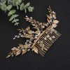 Rumtock Vintage Gold Leaves Ball Beads Hair Comb Side Headpiece for Wedding Brides Women Girls Banquet Festival Jewelry (Gold)