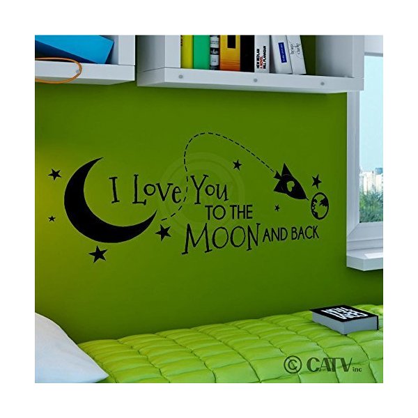 Rocket I Love You To The Moon And Back vinyl lettering decal home decor wall art saying (Black, 12.5x33)