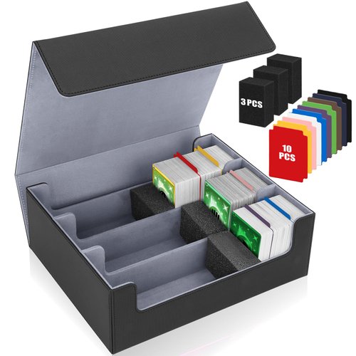 AOBOPLE 1800+ Trading Card Storage Box, Card Deck Case for Trading Cards with 5 Pcs Card Dividers PU Leather Commander Card Deck Case for Magic Commander YugiOh TCG TGG Cards Sport Cards