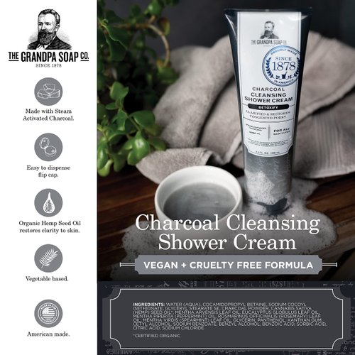 The Grandpa Soap Company Charcoal Body Wash Organic Hemp Oil + Mint Oils | Clean, Vegan & Cruelty Free Formula| Detoxifying Body Wash | Unisex | 9.5 Fl. Oz. Tube