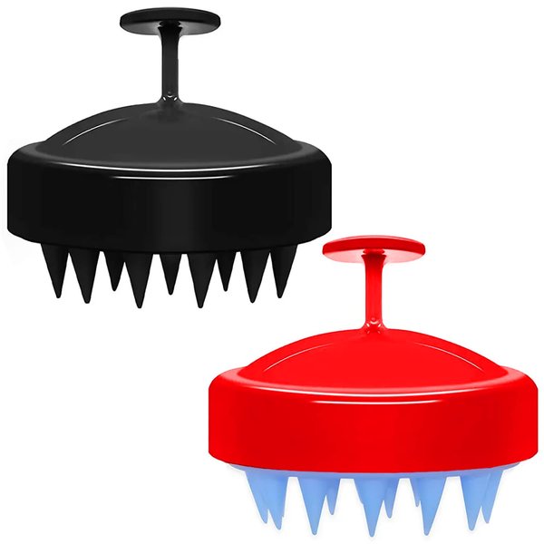 VIGOR PATH 2 Pack Hair Scalp Massager Shampoo Brush with Soft Silicone Bristles for Removing Dandruff, Waterproof Hair Scrubber for Wet & Dry Hair, Ideal for Men & Women (Red & Black)
