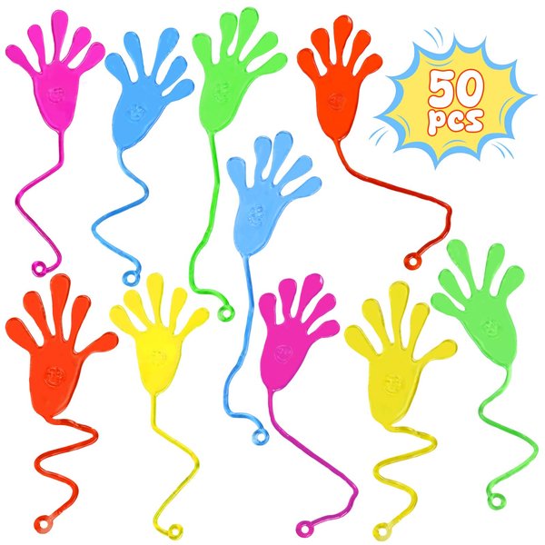 LovesTown 50PCS Colorful Sticky Hands, Stretchy Sticky Hands Toys Sticky Fingers Bulk for Party Favors Goodie Bag Stuffers Halloween
