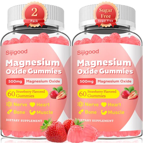 500mg Magnesium Oxide Gummies for Adults & Kids - Sugar Free Magnesium Gummies Supplement for Nerve, Bone & Muscle Support, Vegan, Non-GMO, Strawberry Flavor, 120 Count