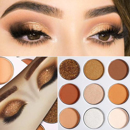 ecofavor Brown Eyeshadow Palette Nude Natural Matte Shimmer Glitter 9 Colors,Highly Pigmented Waterproof Warm Eye Shadows Pallet, Naked Earth Tones Makeup Palettes, Easy to Blend for Beginners