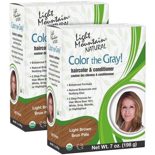 Light Mountain Henna Hair Color & Conditioner, Color the Gray - Light Brown Hair Dye for Men/Women, Chemical-Free, Semi-Permanent Hair Color for White, Gray, and Blonde Hair, 7 Oz (Pack of 2)