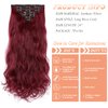 Yekartary Clip in Hair Extensions 7PCS 24 Inch Long Wavy Curly Hairpieces Thick Weft Synthetic Wig for Women Rose Red