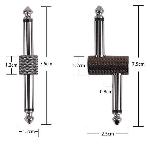 Rayzm Guitar Pedal Patch Connector, 6.35mm (1/4") Effect Pedal to Pedal Coupler, Male to Male Plug Adaptor for Guitar Pedalboard Instead of Patch Cable, Pack of 4 (2 Straight & 2 Z Type)