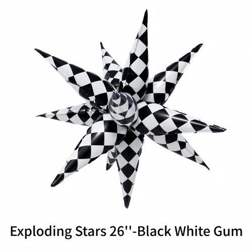 3 * 12PCS Black White Checkered Explosion Pointed Star Foil Balloons/4D Checkered Racing Balloons/Race Car Birthday Party Supplies/Las Vegas Casino Party/Father's Day Boys Birthday Party/Alice Theme