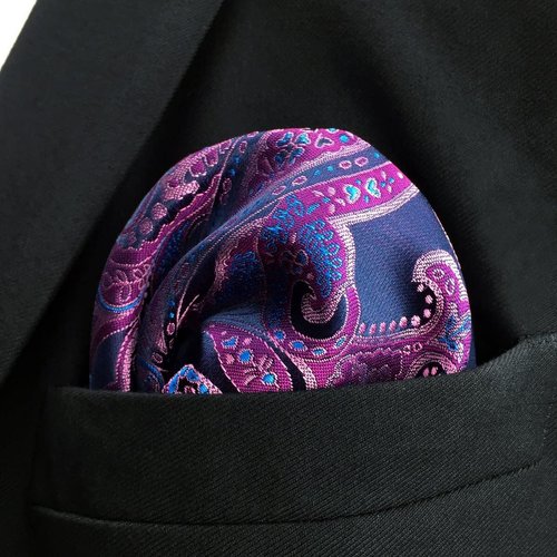 SHLAX&WING Paisley Blue Pink Silk Pocket Square Mens Hankies Hanky
