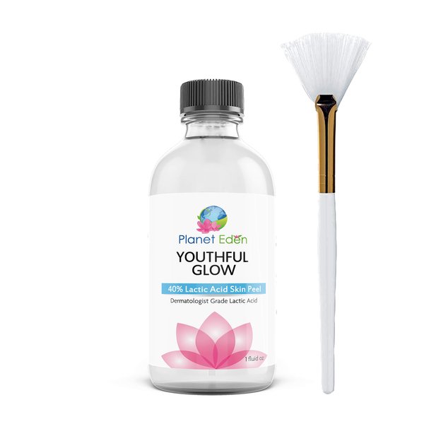 Planet Eden 40% Lactic Acid Skin Peel Kit and Fan Brush - AHA Diminish Fine Lines Wrinkles and Reveal Younger Skin