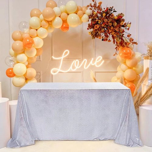 Fitable Silver Sequin Tablecloth for Parties 60x120 Inch - Sparkle Glitter Table Cloth Laser Rectangle Table Cover Overlay for Wedding Baby Shower Ceremony Birthday Cake Table Holiday Banquet