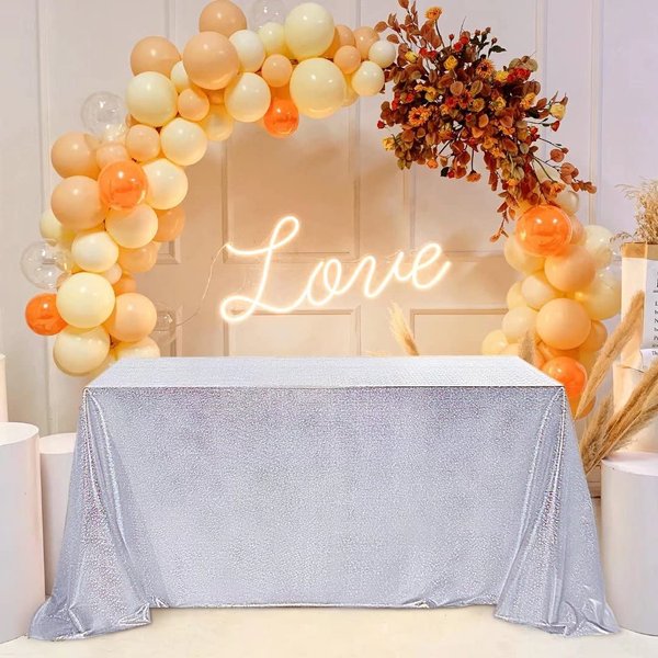Fitable Silver Sequin Tablecloth for Parties 60x120 Inch - Sparkle Glitter Table Cloth Laser Rectangle Table Cover Overlay for Wedding Baby Shower Ceremony Birthday Cake Table Holiday Banquet