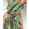 24Pcs Press on Nails Long Coffin Fake Nails Glossy Green False Nails with Rose Gold Foil Acrylic Nails Extra Long Full Cover Stick on Nails for Women