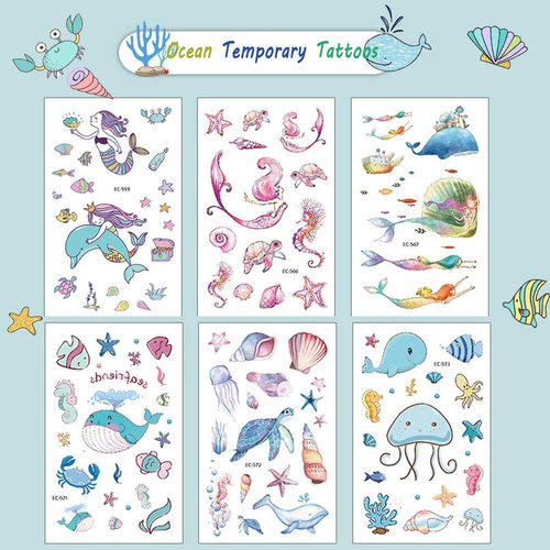 188PCS Ocean Temporary Tattoos for Kids - Mermaid, Dolphin, Whale Tattoo Body Stickers - Cartoon Tattoos Sticker for Boy Girl Birthday Party Decorations Supplies Favors(12 Sheets)
