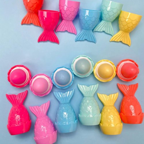 Glam Lux Beauty Bundle Pola Aylr Mermaid Set of 6 Cute Lip Balm Lip Gloss Keychains For Kids, Girls & Women Party Favors Novelty Hydrating Assorted Fruit Scented Mermaid Birthday Gifts