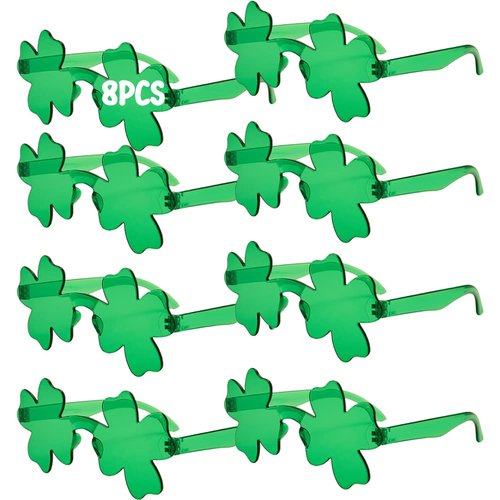 CAMIRUS 8 Pairs St. Patricks Day Shamrock Sunglasses, Four Leaf Clover Glasses Green Sunglasses for Kids Adults St. Patrick's Day Party Favors Decorations Supplies