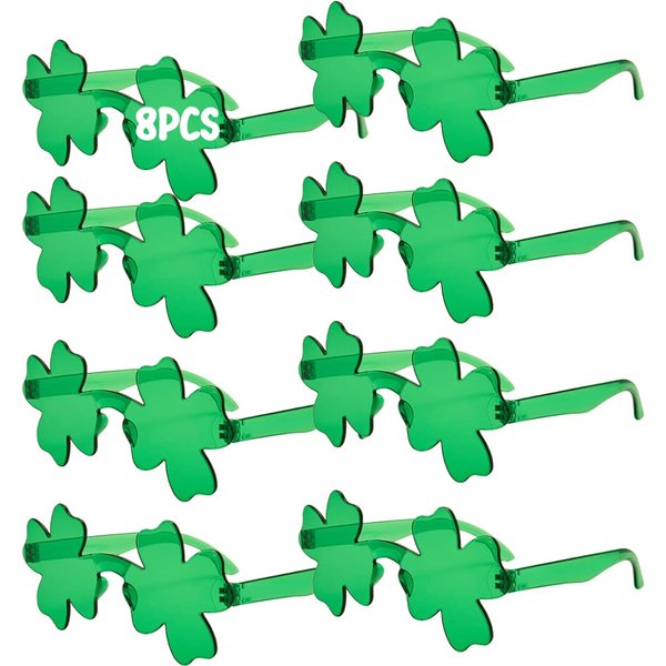 CAMIRUS 8 Pairs St. Patricks Day Shamrock Sunglasses, Four Leaf Clover Glasses Green Sunglasses for Kids Adults St. Patrick's Day Party Favors Decorations Supplies