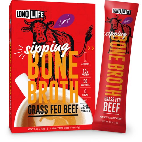 LonoLife Beef Bone Broth Sticks: 10g Protein, Keto Friendly - 4 Portable Servings