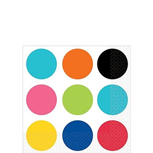 Amscan Decorative Bold Dots Party Beverage Paper Napkins (16 Pack), 5 x 5", Multicolored