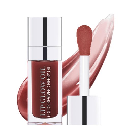 LYSdefeu Lip Glow Oil, Mahogany, Lip Care Product with Hydrating Plumping Lip Gloss, Clear Tinted Lip Oil for Dry Lips, Nourishing Lip Gloss Oil, Christmas Makeup Gift for Women