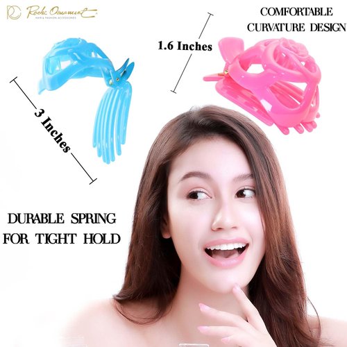 RC ROCHE ORNAMENT 6 Pcs Womens Stylish Rose Dome Comb Clamp Shell Plastic No Slip Strong Secure Grip Side Slide Bun Maker Beauty Accessory Hair Clip, Medium Jelly Candy Multicolor