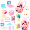 Zhanmai 21 Pieces Doll School Stuff Mini School Supplies Doll School Accessories School Playset for Dolls Mini Pink Doll Backpack Desk Lamp Laptop and Headset for 11.5 Inch Doll