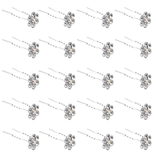 QIUTIMIY 20 Pack (White) Crystal Flower Hair Pins Rhinestone Hair Clips for Bridal Wedding Women Hair Jewelry Accessories, with Clear Container