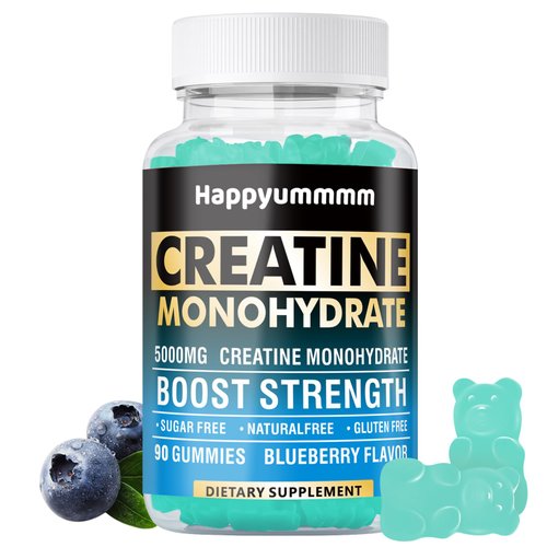 Happyummmm Creatine Monohydrate Gummies 5000mg for Men & Women, Chewables Creatine Monohydrate for Muscle Strength, Muscle Builder, Energy Boost, Pre-Workout Supplement(90 Count)-Blueberry