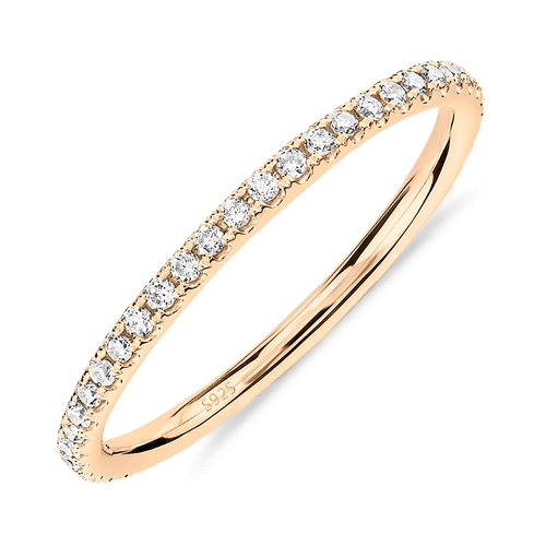 PAVOI 14K Yellow Gold Plated 925 Sterling Silver Stackable CZ Ring for Women | Thin Band for Stacking | Simulated Diamond Eternity Wedding Band | Size 7