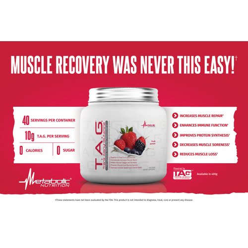 Metabolic Nutrition, TAG, Trans Alanyl Glutamine, 100% L-Glutamine Peptide Powder, Pre Intra Post Workout Supplement, 400 Grams (40 Servings) (Unflavored)