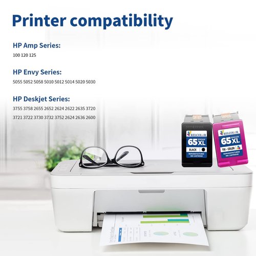 Relcolor Remanufactured Ink Cartridge Replacement for HP 65XL HP65 65 XL Black Color Combo for HP65XL for 5000 5055 5052 5014 5010 5070 3755 3700 3772 3752 2622 2640 2652 2655 2600 Printer, 2 Pack