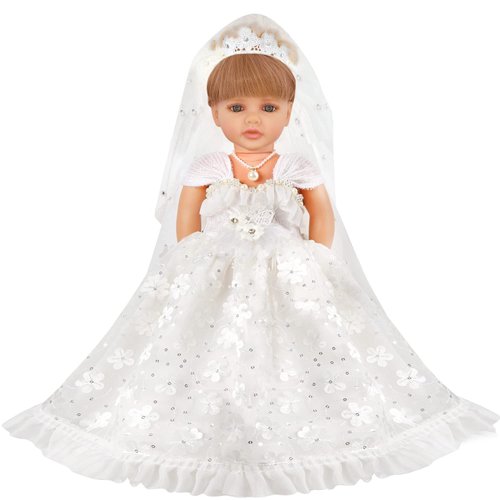 MLcnleS 18 inch Doll Clothes Doll Wedding Dress Accessories Outfits for 18 Inch Doll Clothes - White Bride Dolls Gown Set with Long Lace Veil and Necklace for Girl Birthday Xmas Gift
