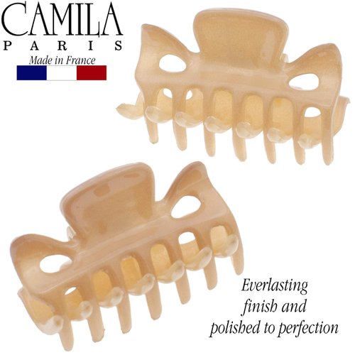 Camila Paris CP3047 French Hair Clip for Women, 1.5 inch Set of 2 Beige Girls Hair Claw Clips Jaw Fashion Durable Styling Hair Accessories for Women, Strong Hold No Slip Grip, Made in France