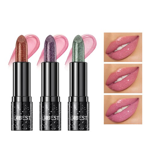 ZAMANIYA 3 Pcs Magic Color Changing Lipstick,Sparkling Glitter Lipstick,Long Lasting Magic PH Lipstick,Warming Lipstick,Nutritious Plumping Lip Balm (Rose+Peach+Apricot)