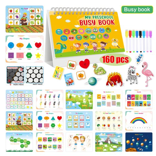 Montessori Toddler Busy Book,My Preschool Learning Activities Busy Book Ages 3+, Learning Materials and Tracing Coloring Book, Autism Sensory Toys,Travel Toys Christmas Birthdays Gifts for Kids