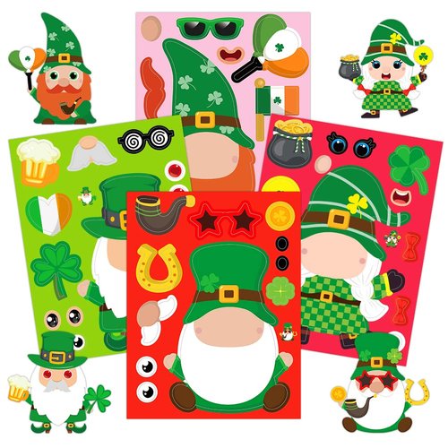 D4DREAM St.Patricks Day Sticker for Kids 24 Sheets St.Patrick's Day Crafts Stickers Make a St.Patricks Day Grome Face Sticker for Kids St.Patrick's Day Party Games Activities Favors Supplies Gift