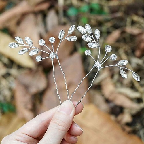 Unicra Bride Wedding Crystal Hair Pins Bridal Rhinestone Hair Pieces Wedding Hair Accessories for Women and Girls Pack of 2 (A-Silver)