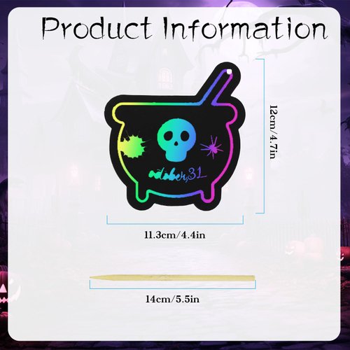 Dohia Halloween Scratch Paper Crafts Halloween Magic Rainbow Scratch Paper Off Cards Set Hanging Educational Toys Kit Halloween Party Supplies Birthday Gift D1-WSJGH