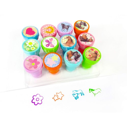 TINYMILLS 12 Pcs Horse Pony Western Stamp Kit for Kids Self Inking Stamps Gift Easter Basket Filler Teacher Stamp Set Rewards