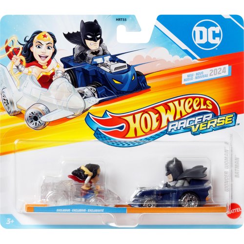 Hot Wheels Toy Cars, Set of 2 RacerVerse Die-Cast Vehicles with Character Drivers Optimized for Performance on RacerVerse Track (Styles May Vary)